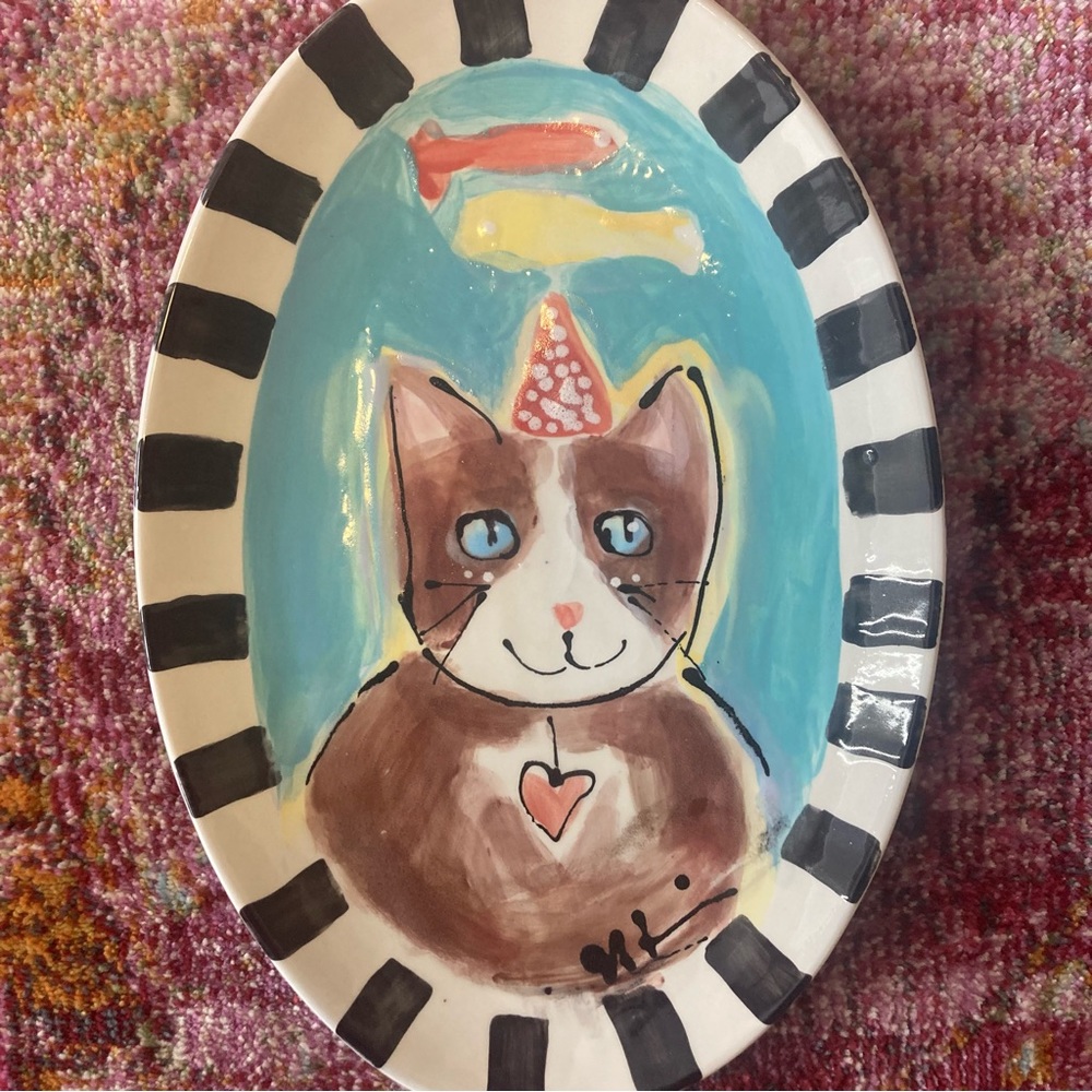 Hand Painted Ceramic Serving Tray”Treat Time”Design 11.5”x 8” Original